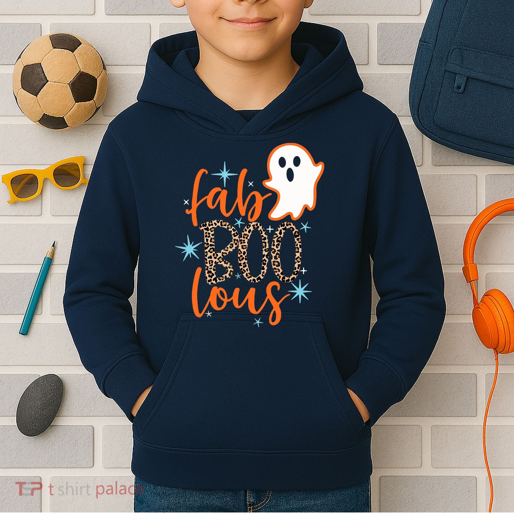 Funny Cute Boo Ghost Halloween Fab-Boo Lous Leopard Kids Hoodie