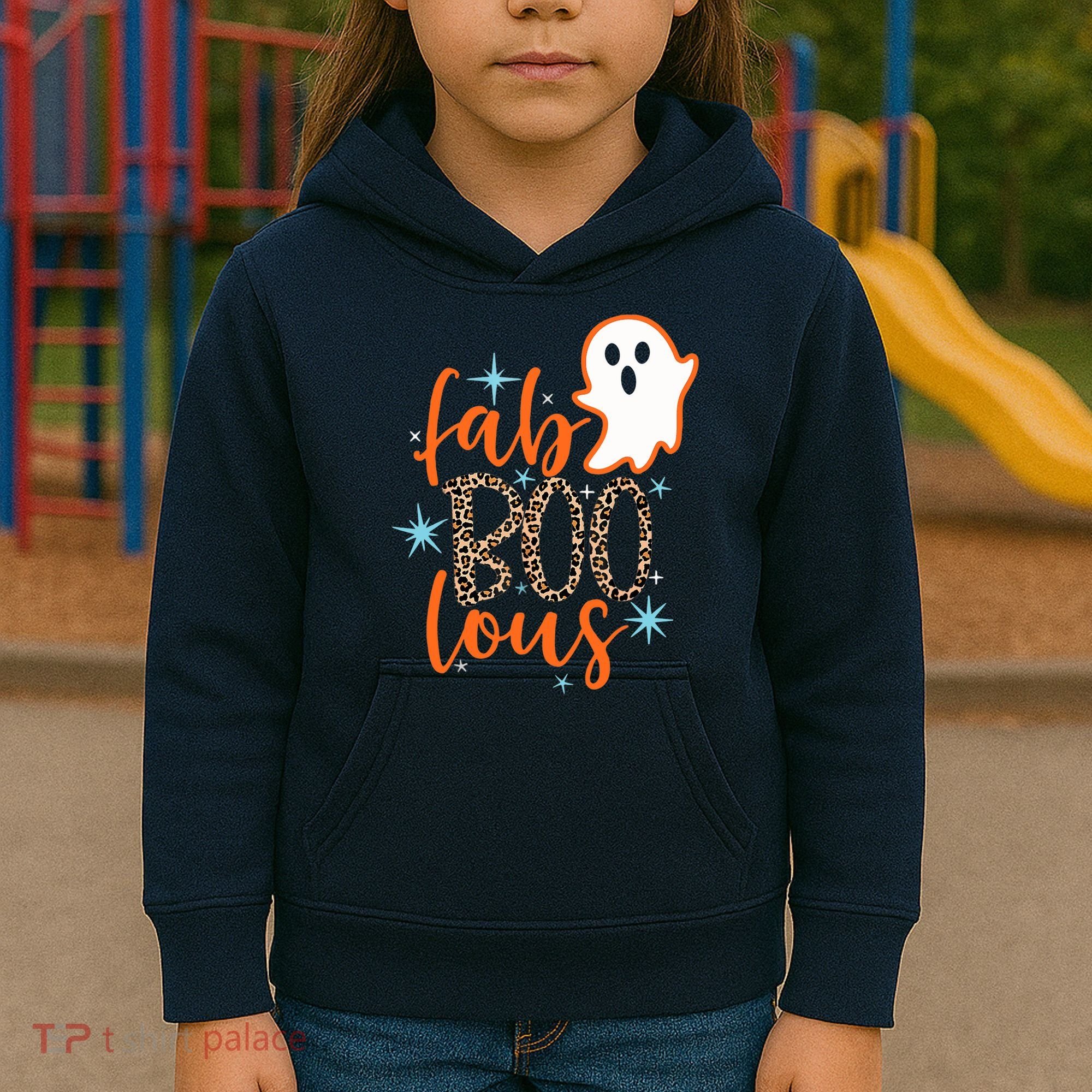 Funny Cute Boo Ghost Halloween Fab-Boo Lous Leopard Kids Hoodie