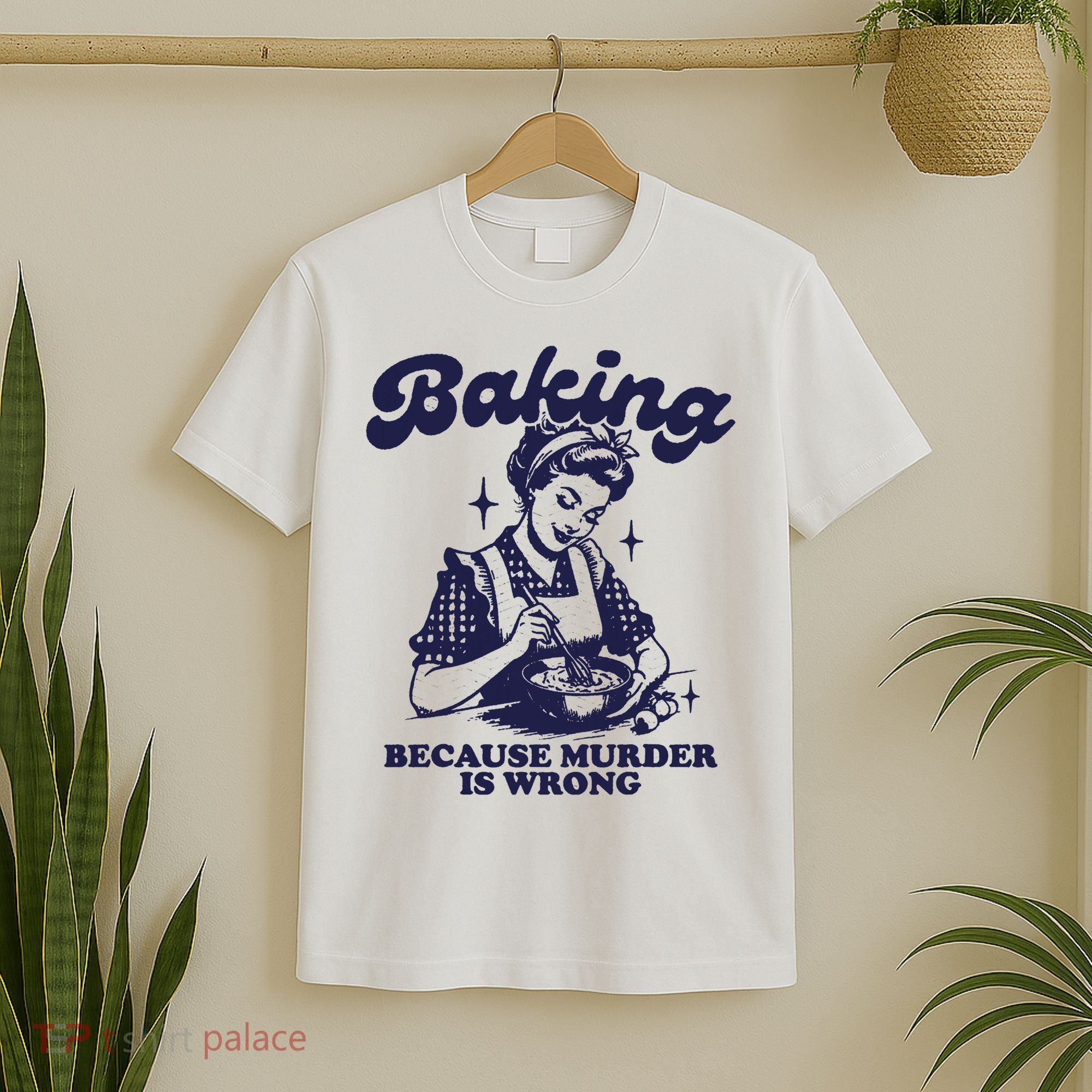 Funny Chef Baker Lady Baking Because Murder Is Wrong Vintage T-Shirt