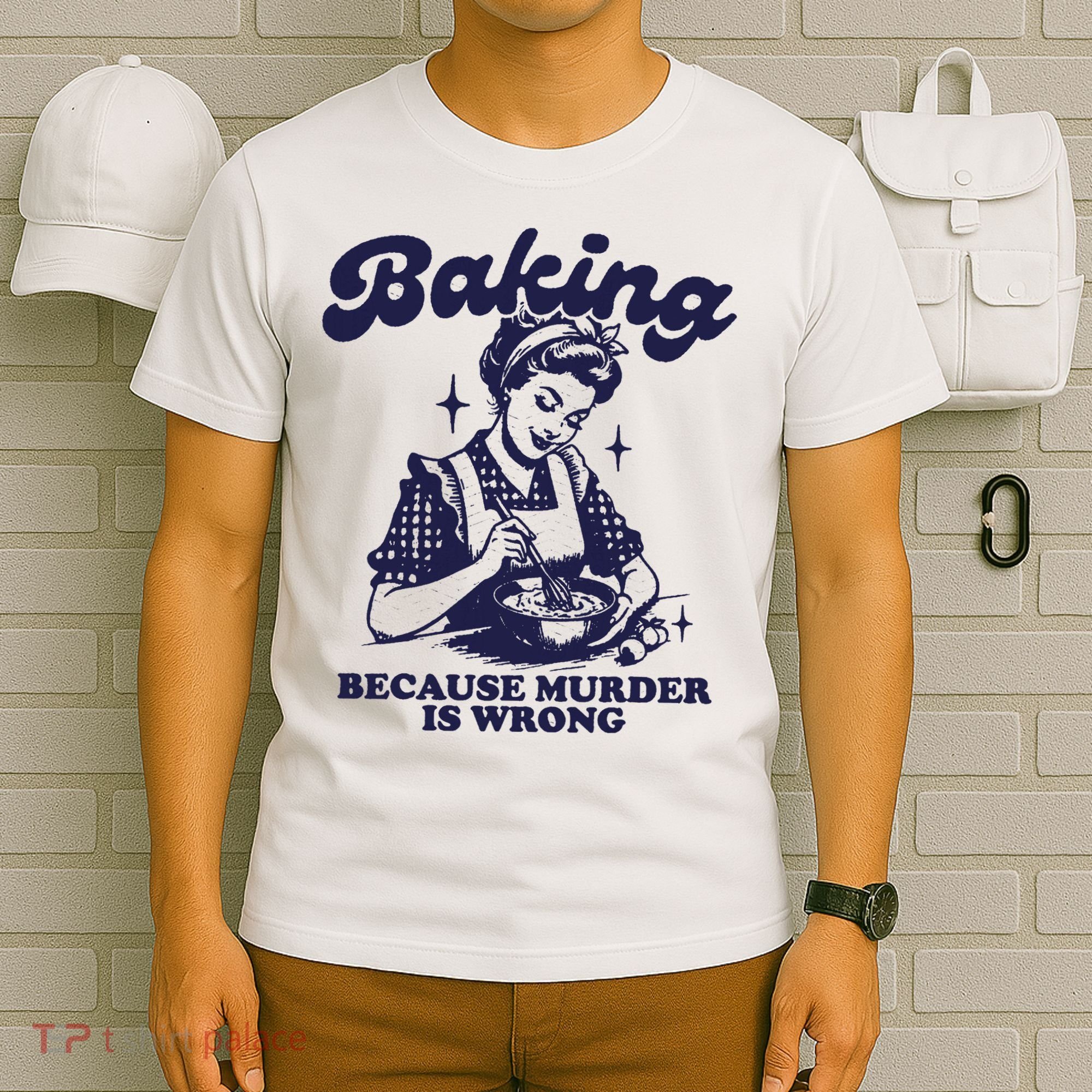 Funny Chef Baker Lady Baking Because Murder Is Wrong Vintage T-Shirt