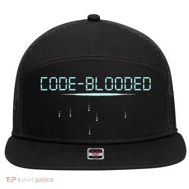 Funny Code Blooded Computer Software Programmer Binary Tree 7 Panel Mesh Trucker Snapback Hat