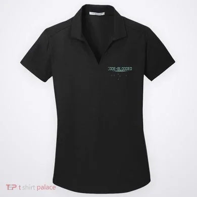 Funny Code Blooded Computer Software Programmer Binary Tree Women's Dry Zone Grid Polo