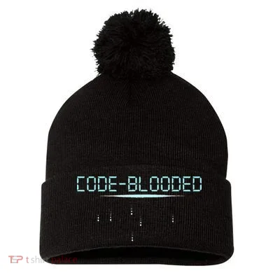Funny Code Blooded Computer Software Programmer Binary Tree Pom Pom 12in Knit Beanie