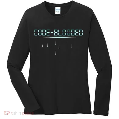 Funny Code Blooded Computer Software Programmer Binary Tree Women's Long Sleeve Shirt