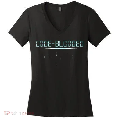 Funny Code Blooded Computer Software Programmer Binary Tree Women's V-Neck T-Shirt