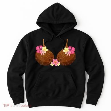 Funny Coconut Bra With Hawaiian Tropical Flowers Hoodie