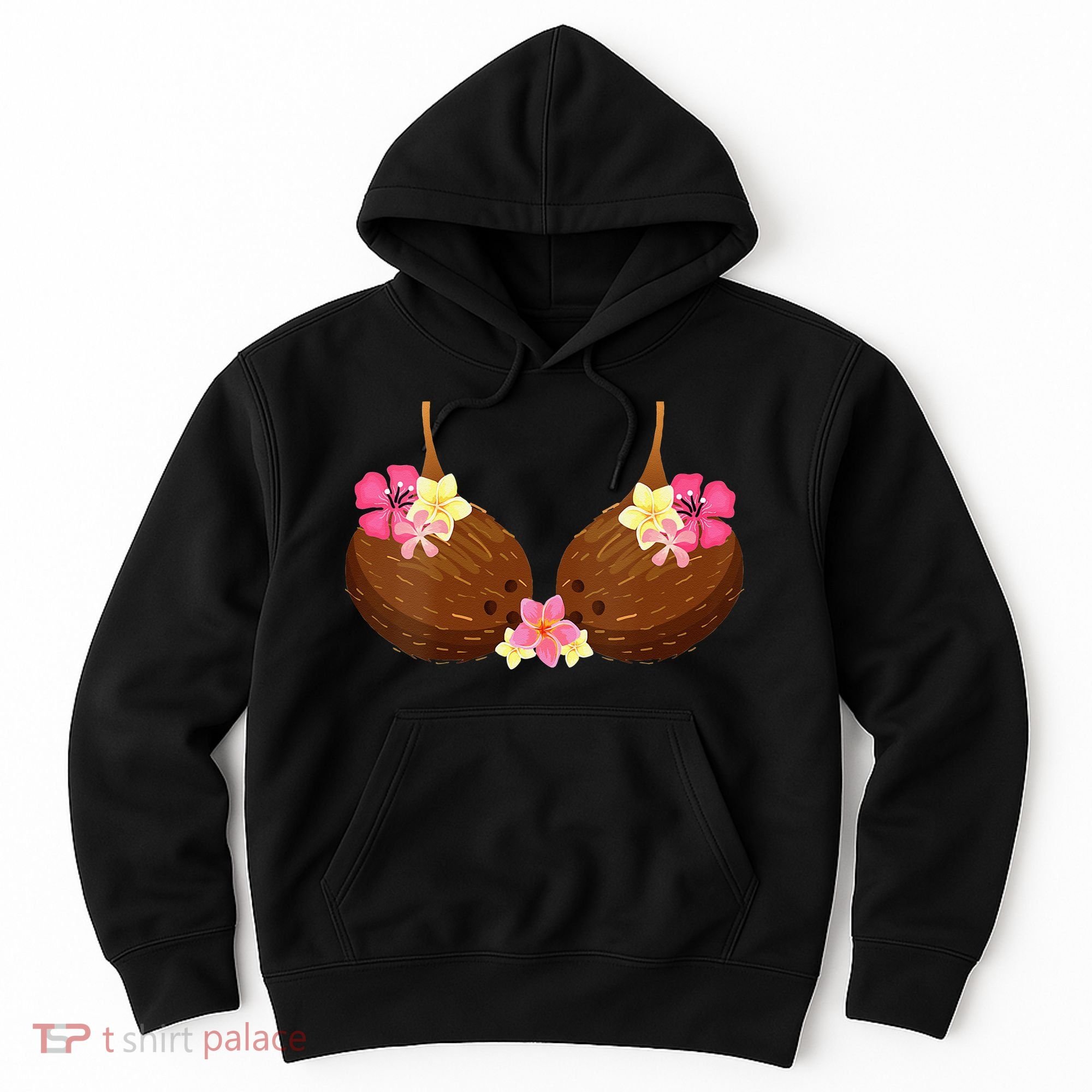 Funny Coconut Bra With Hawaiian Tropical Flowers Hoodie