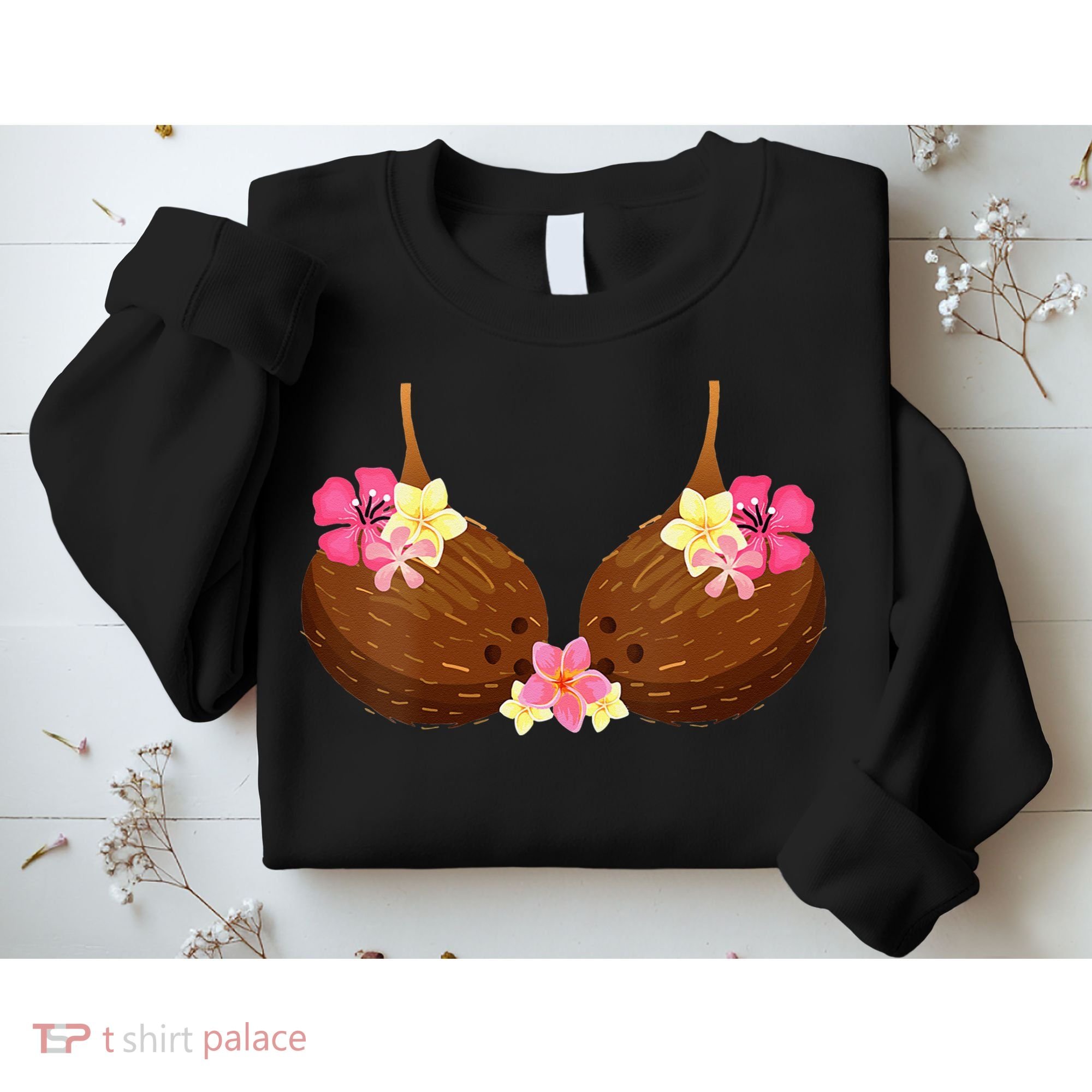 Funny Coconut Bra With Hawaiian Tropical Flowers Sweatshirt