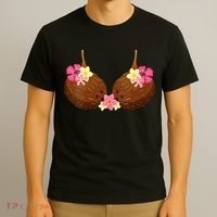 Funny Coconut Bra With Hawaiian Tropical Flowers T-Shirt thumb 3