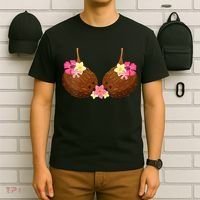 Funny Coconut Bra With Hawaiian Tropical Flowers T-Shirt thumb 6