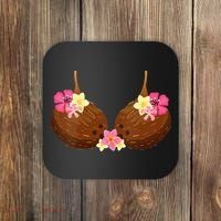 Funny Coconut Bra With Hawaiian Tropical Flowers Coaster thumb 0