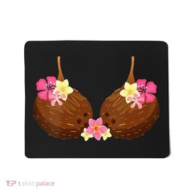 Funny Coconut Bra With Hawaiian Tropical Flowers Mousepad