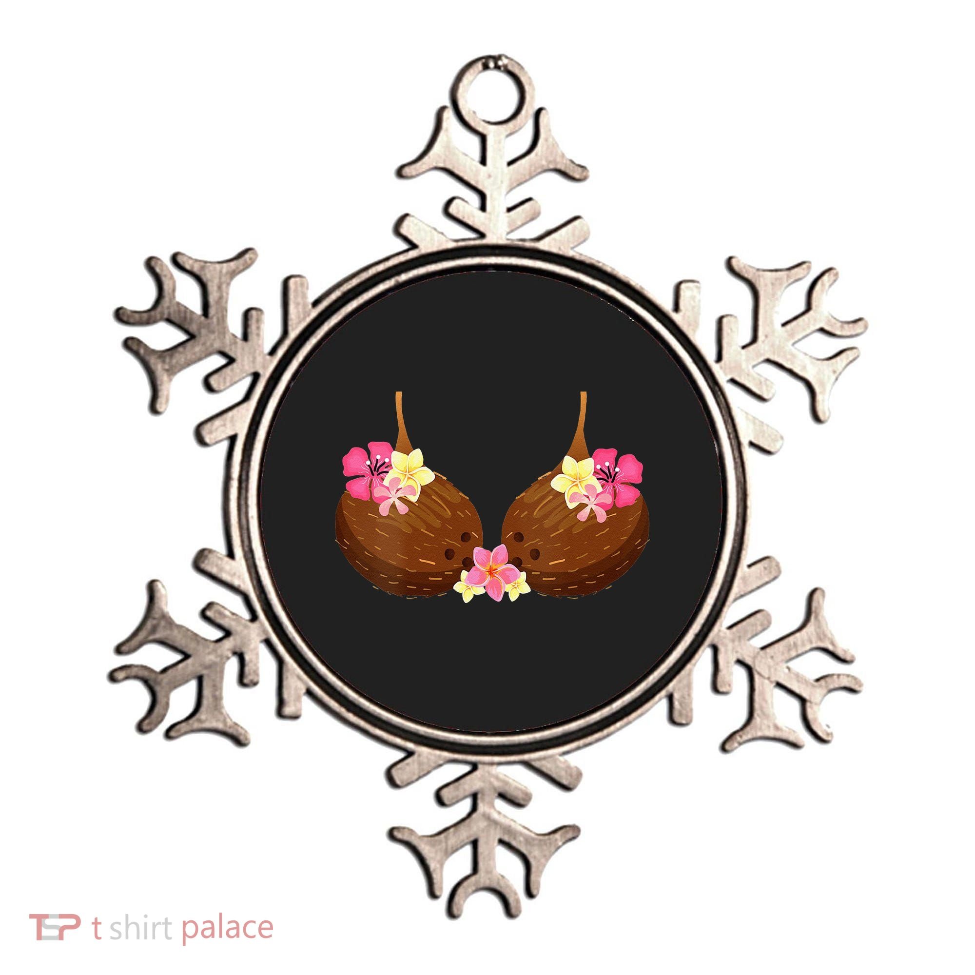 Funny Coconut Bra With Hawaiian Tropical Flowers Ornament