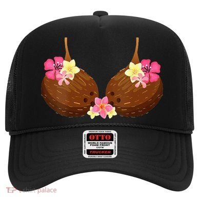 Funny Coconut Bra With Hawaiian Tropical Flowers Hat
