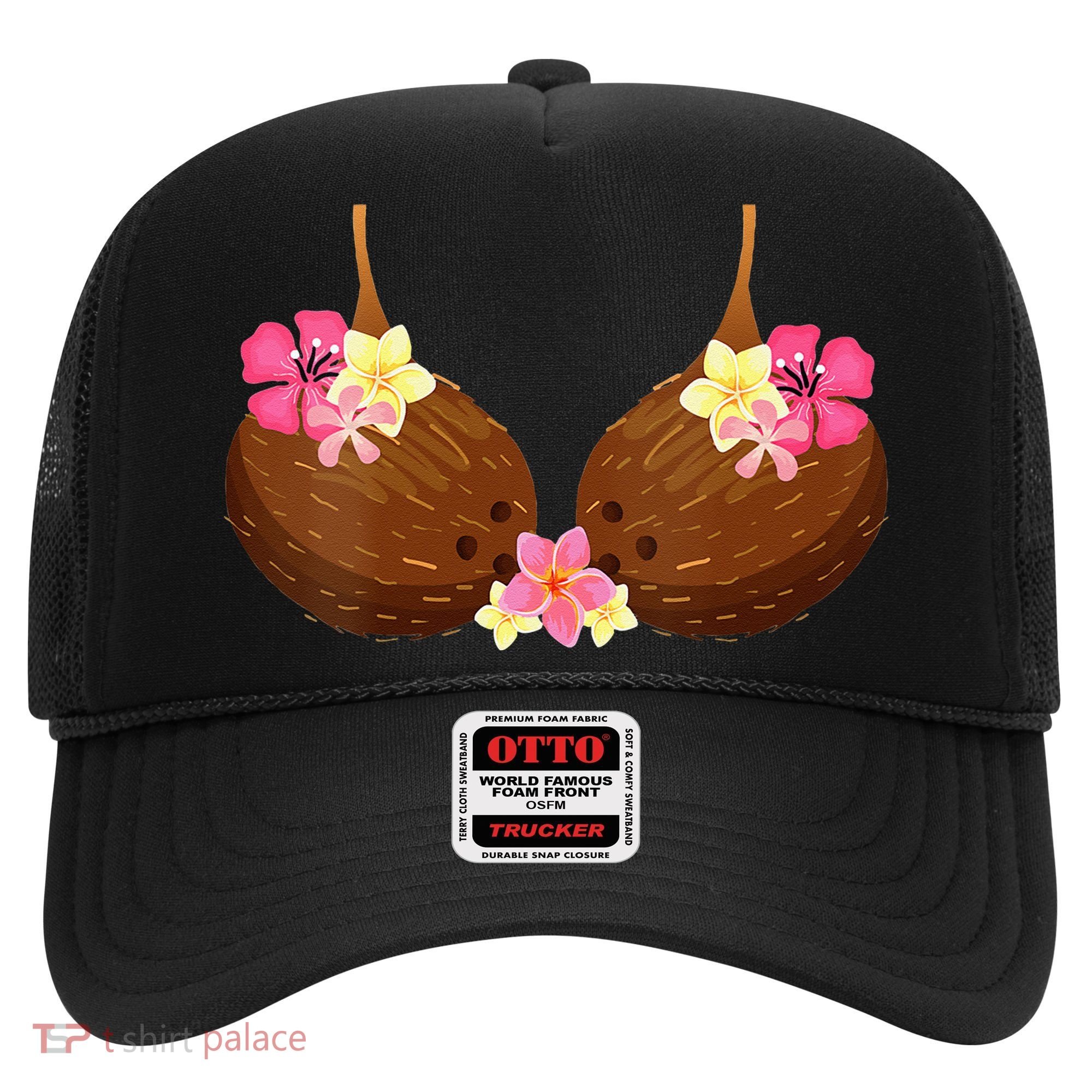Funny Coconut Bra With Hawaiian Tropical Flowers Hat