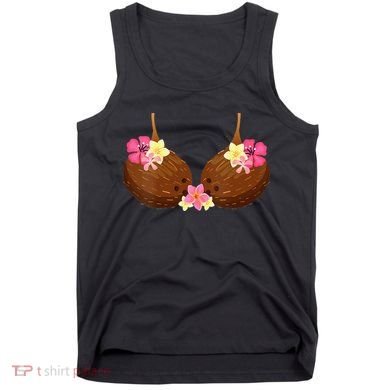 Funny Coconut Bra With Hawaiian Tropical Flowers Tank Top