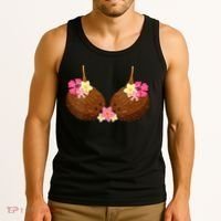 Funny Coconut Bra With Hawaiian Tropical Flowers Tank Top thumb 3