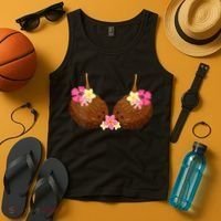 Funny Coconut Bra With Hawaiian Tropical Flowers Tank Top thumb 4