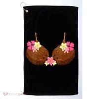 Funny Coconut Bra With Hawaiian Tropical Flowers Golf Towel thumb 0