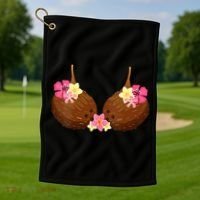 Funny Coconut Bra With Hawaiian Tropical Flowers Golf Towel thumb 1