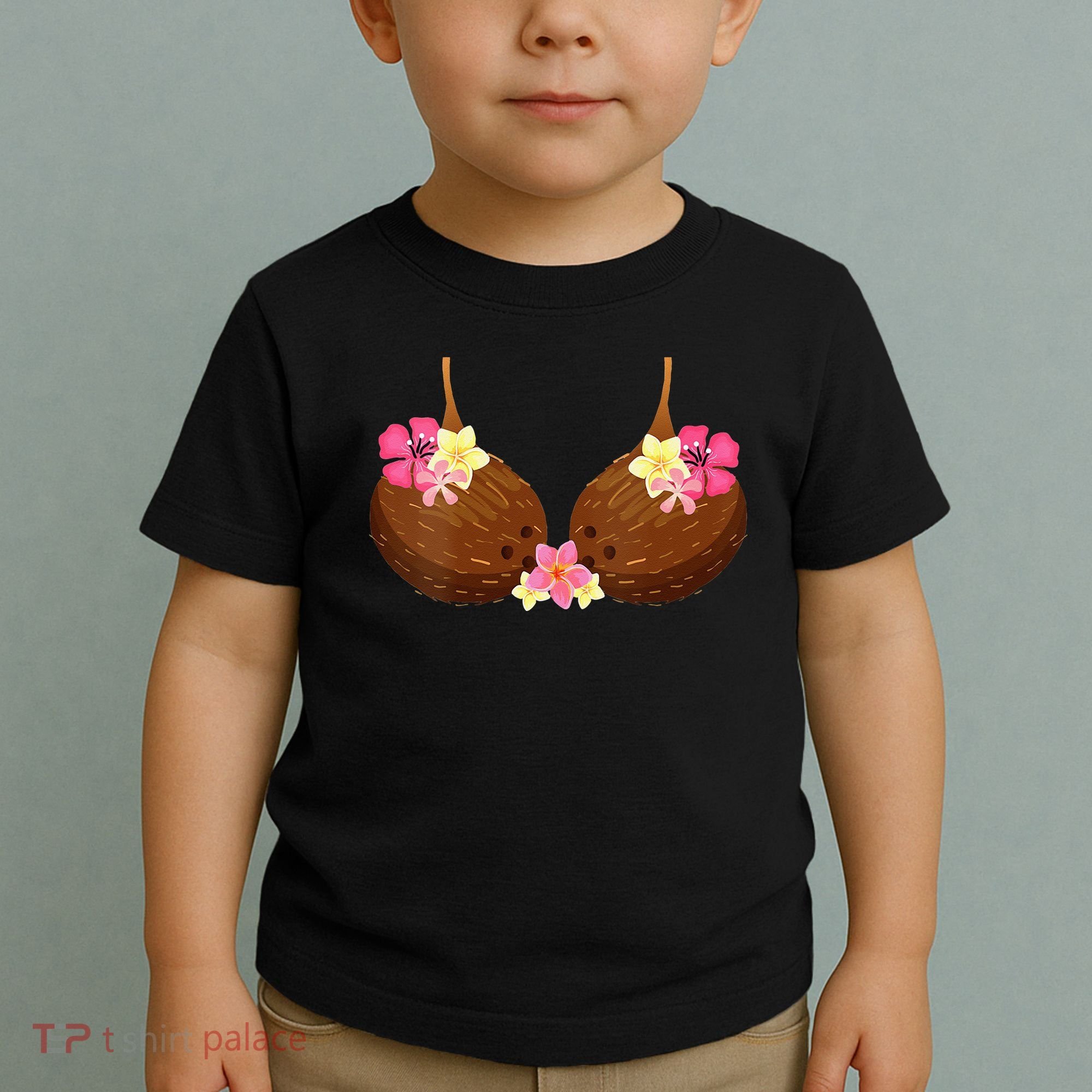 Funny Coconut Bra With Hawaiian Tropical Flowers Toddler T-Shirt