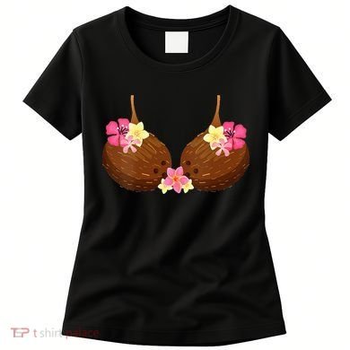 Funny Coconut Bra With Hawaiian Tropical Flowers Women's T-Shirt