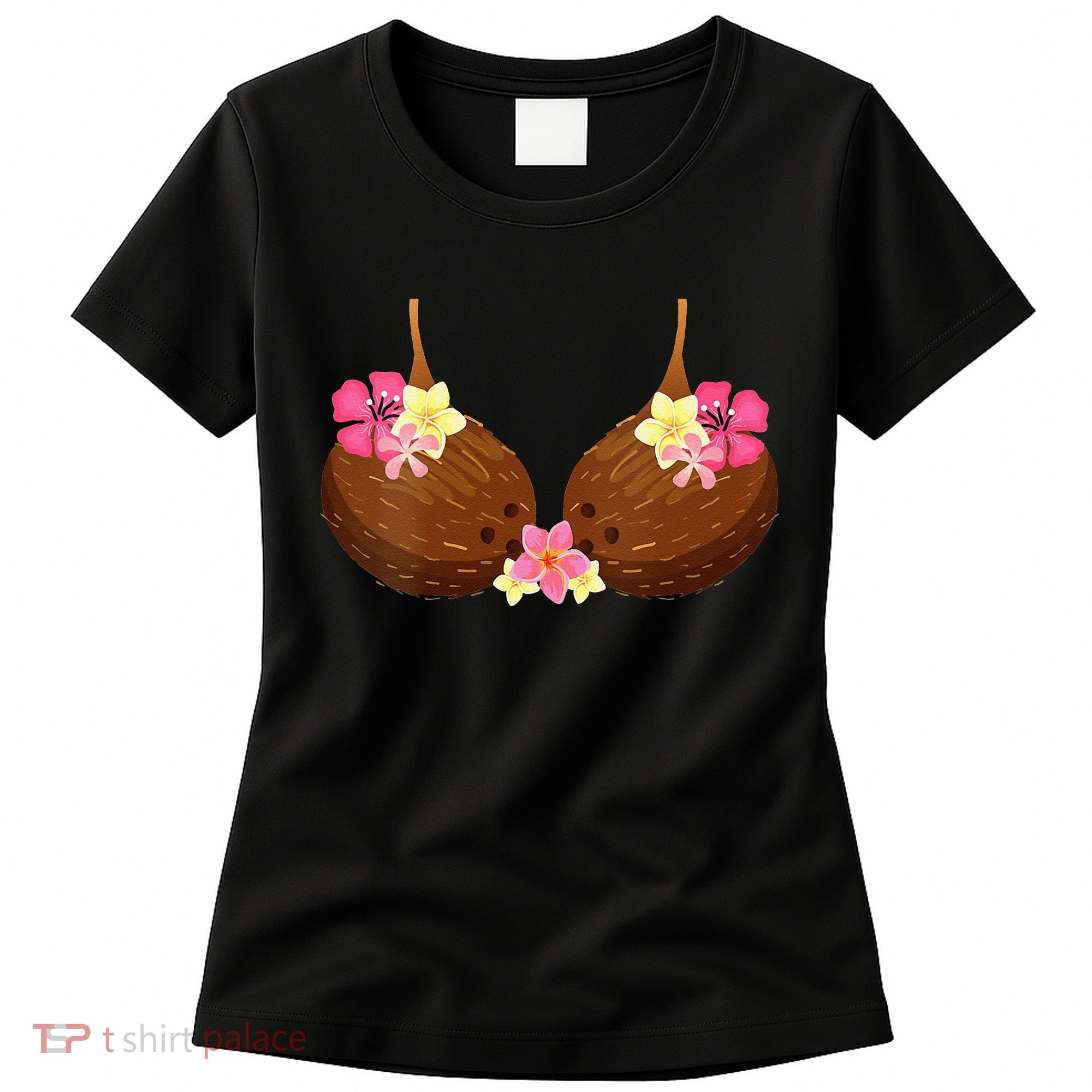 Funny Coconut Bra With Hawaiian Tropical Flowers Women's T-Shirt