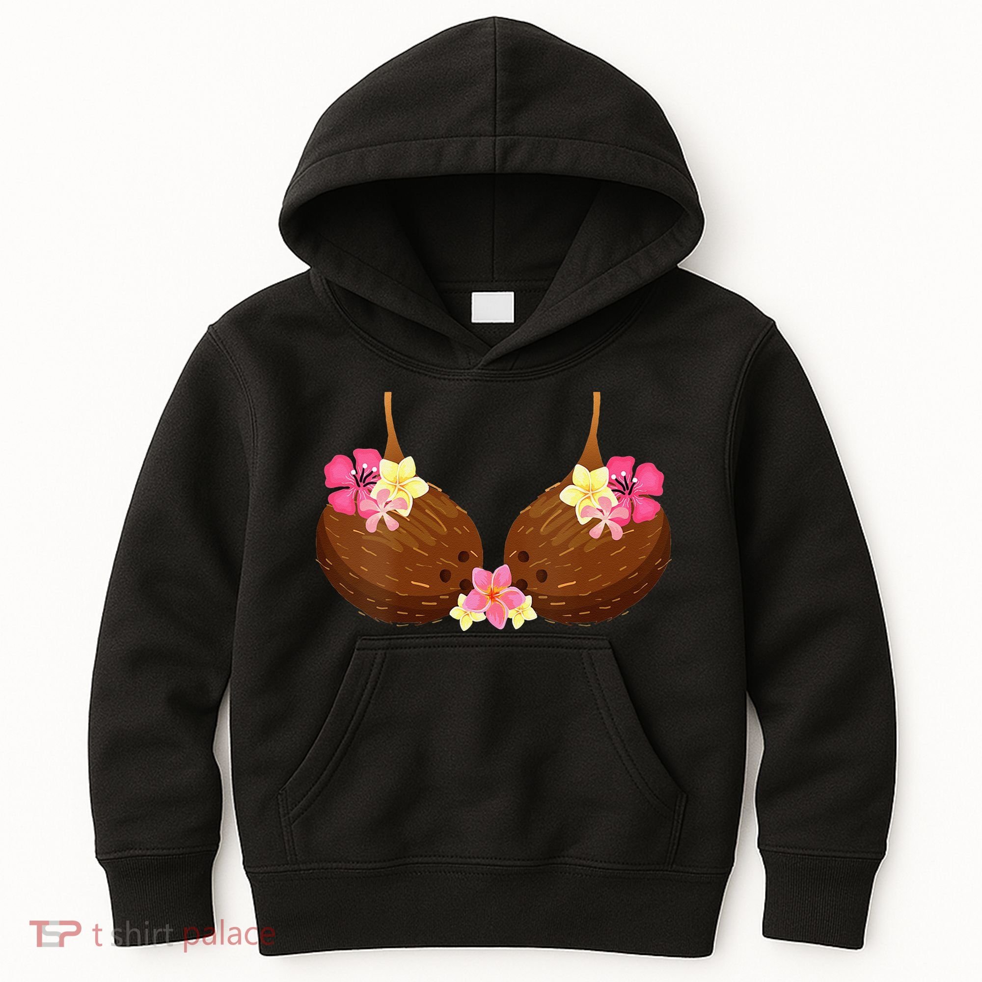 Funny Coconut Bra With Hawaiian Tropical Flowers Kids Hoodie