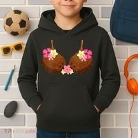 Funny Coconut Bra With Hawaiian Tropical Flowers Kids Hoodie thumb 2