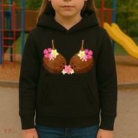 Funny Coconut Bra With Hawaiian Tropical Flowers Kids Hoodie thumb 3