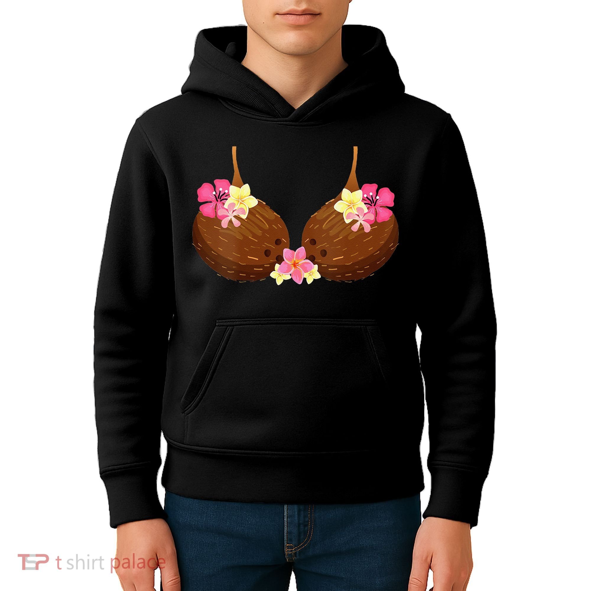 Funny Coconut Bra With Hawaiian Tropical Flowers Kids Hoodie