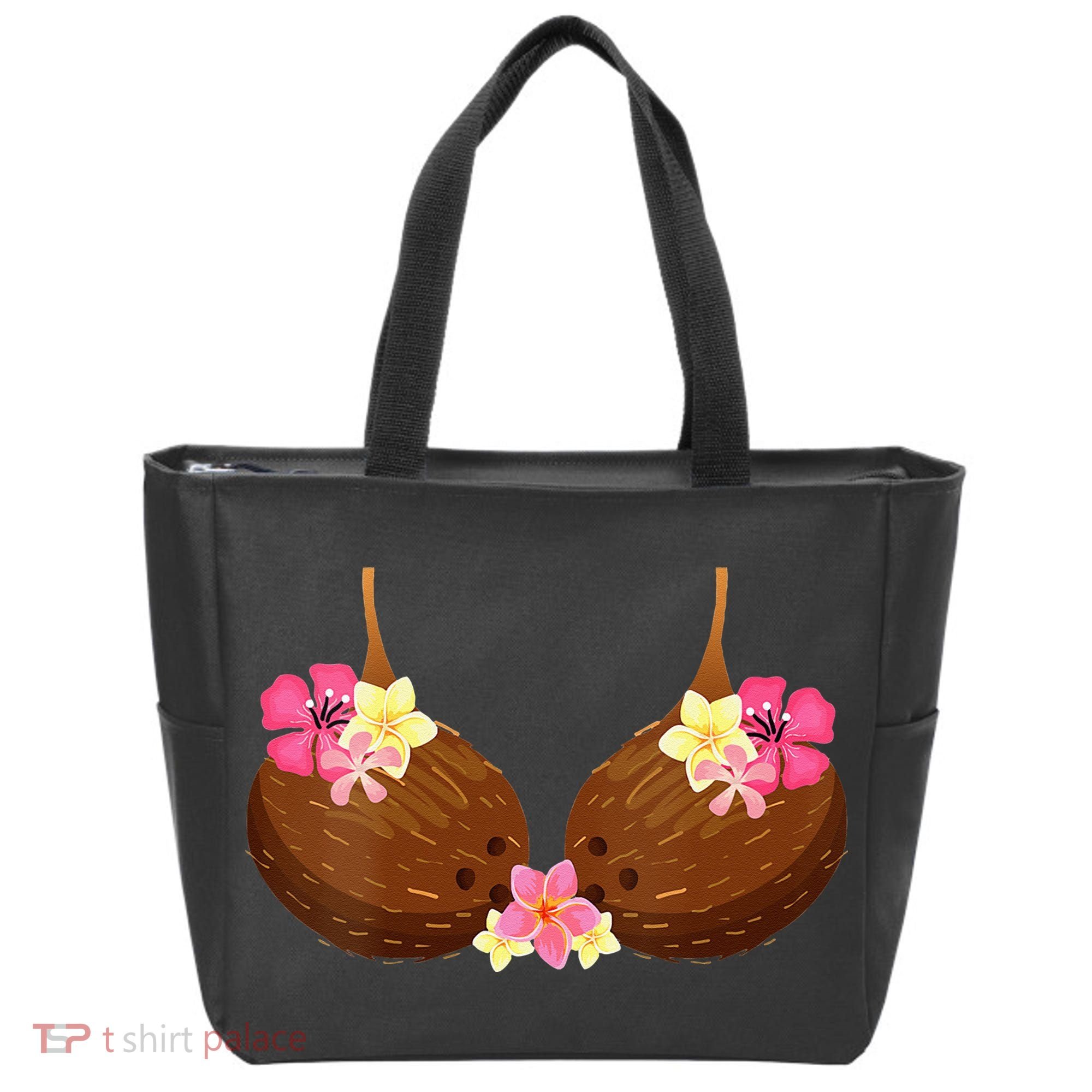 Funny Coconut Bra With Hawaiian Tropical Flowers Tote Bag
