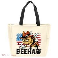 Funny Cow Bee Bumblebee Beehaw American Flag 4 Gift Tote Bag thumb 0