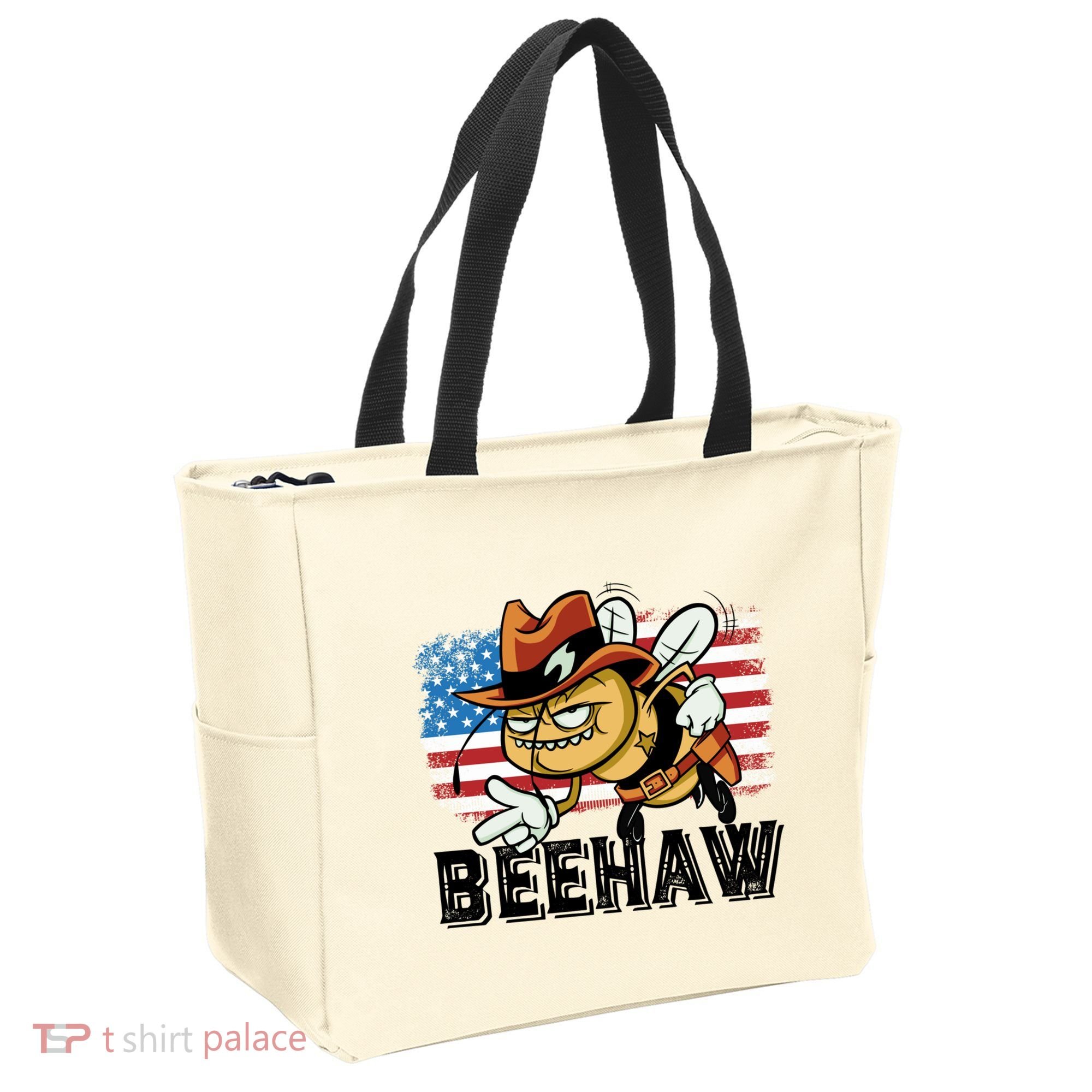 Funny Cow Bee Bumblebee Beehaw American Flag 4 Gift Tote Bag