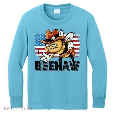 Funny Cow Bee Bumblebee Beehaw American Flag 4 Gift Kids Long Sleeve Shirt