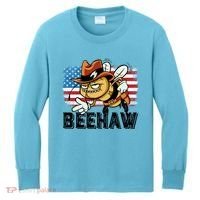 Funny Cow Bee Bumblebee Beehaw American Flag 4 Gift Kids Long Sleeve Shirt thumb 0