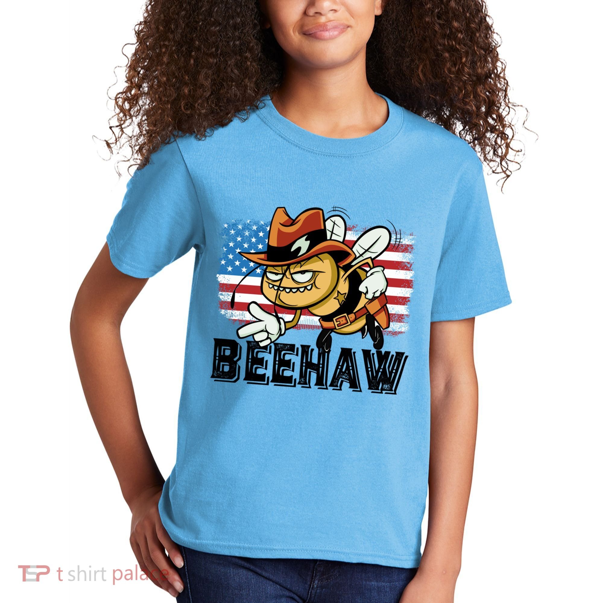 Funny Cow Bee Bumblebee Beehaw American Flag 4 Gift Kids T-Shirt