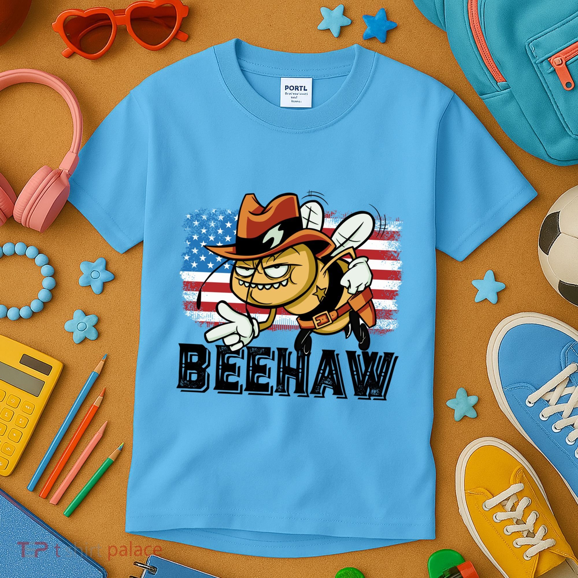 Funny Cow Bee Bumblebee Beehaw American Flag 4 Gift Kids T-Shirt
