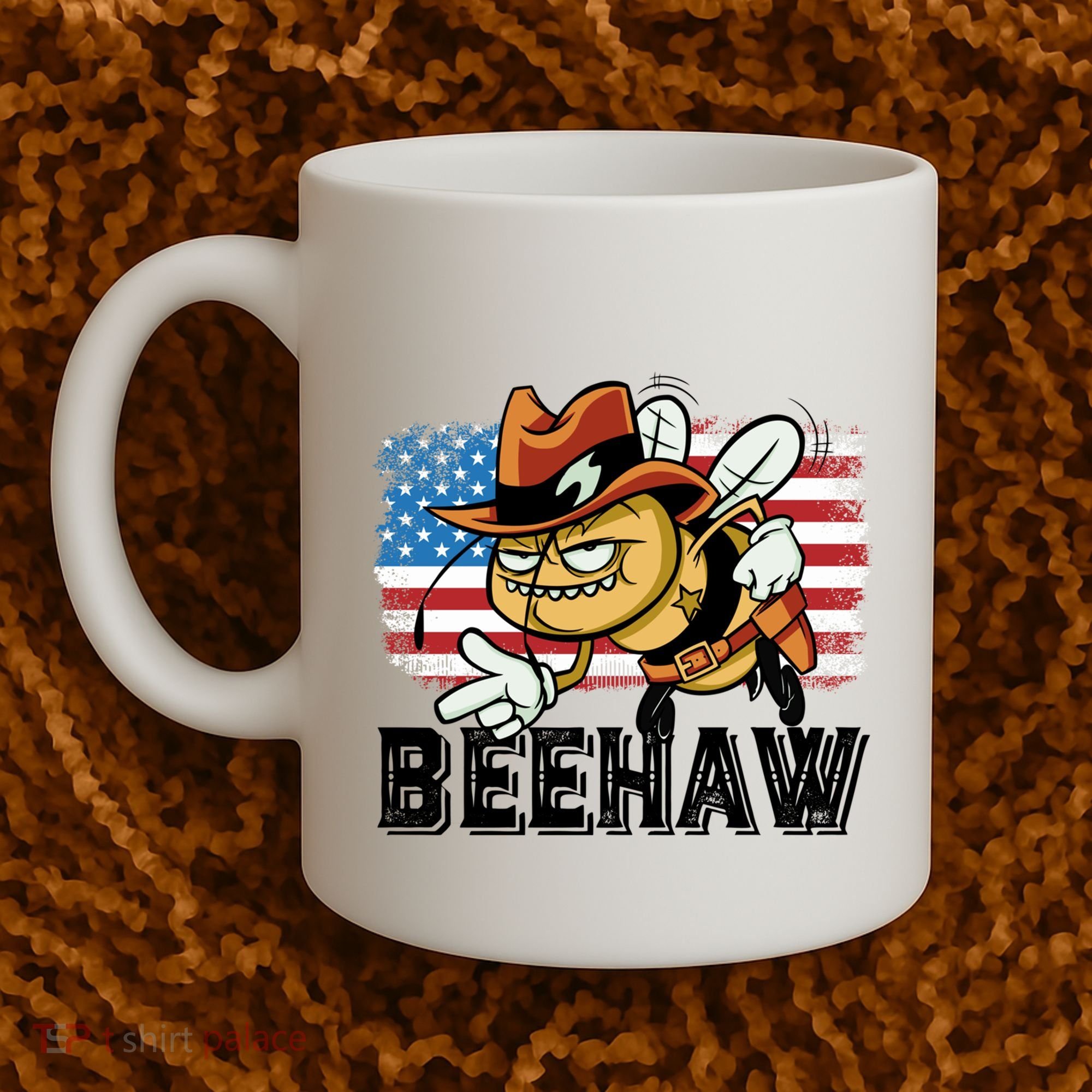 Funny Cow Bee Bumblebee Beehaw American Flag 4 Gift Coffee Mug