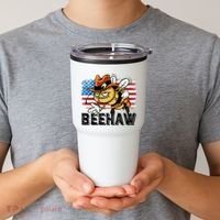 Funny Cow Bee Bumblebee Beehaw American Flag 4 Gift Tumbler thumb 2