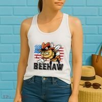 Funny Cow Bee Bumblebee Beehaw American Flag 4 Gift Women's Tank Top thumb 2