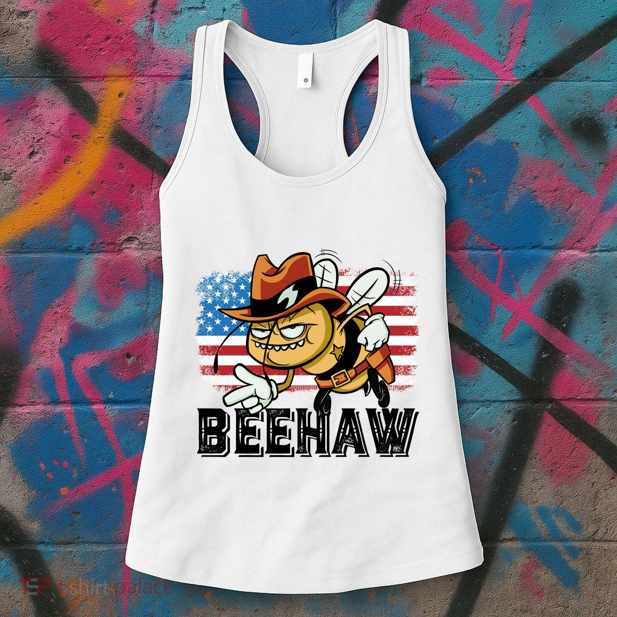 Funny Cow Bee Bumblebee Beehaw American Flag 4 Gift Women's Tank Top
