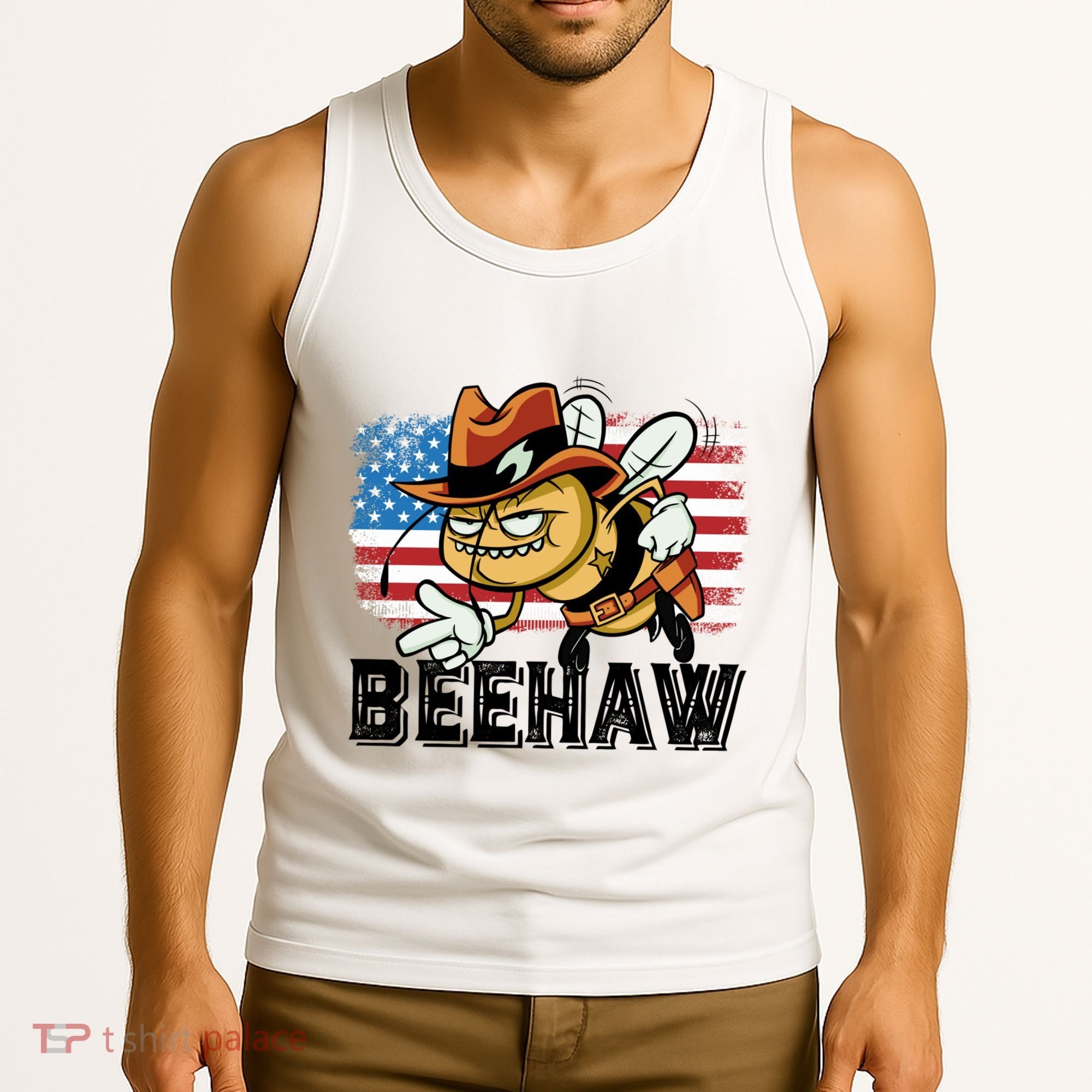 Funny Cow Bee Bumblebee Beehaw American Flag 4 Gift Tank Top