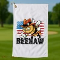 Funny Cow Bee Bumblebee Beehaw American Flag 4 Gift Golf Towel thumb 1