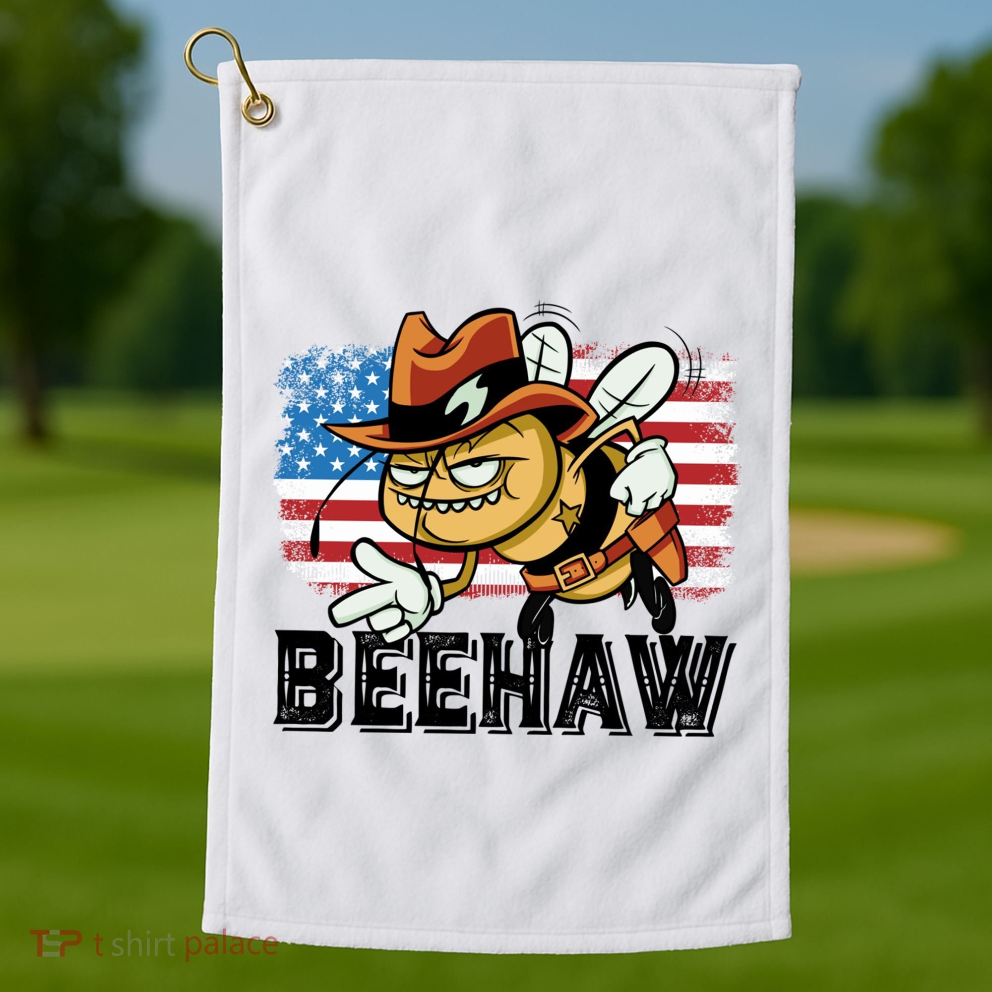 Funny Cow Bee Bumblebee Beehaw American Flag 4 Gift Golf Towel
