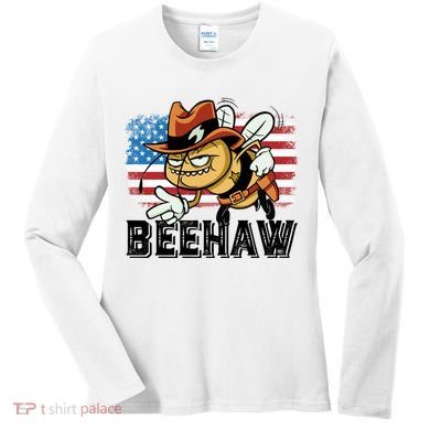 Funny Cow Bee Bumblebee Beehaw American Flag 4 Gift Women's Long Sleeve Shirt