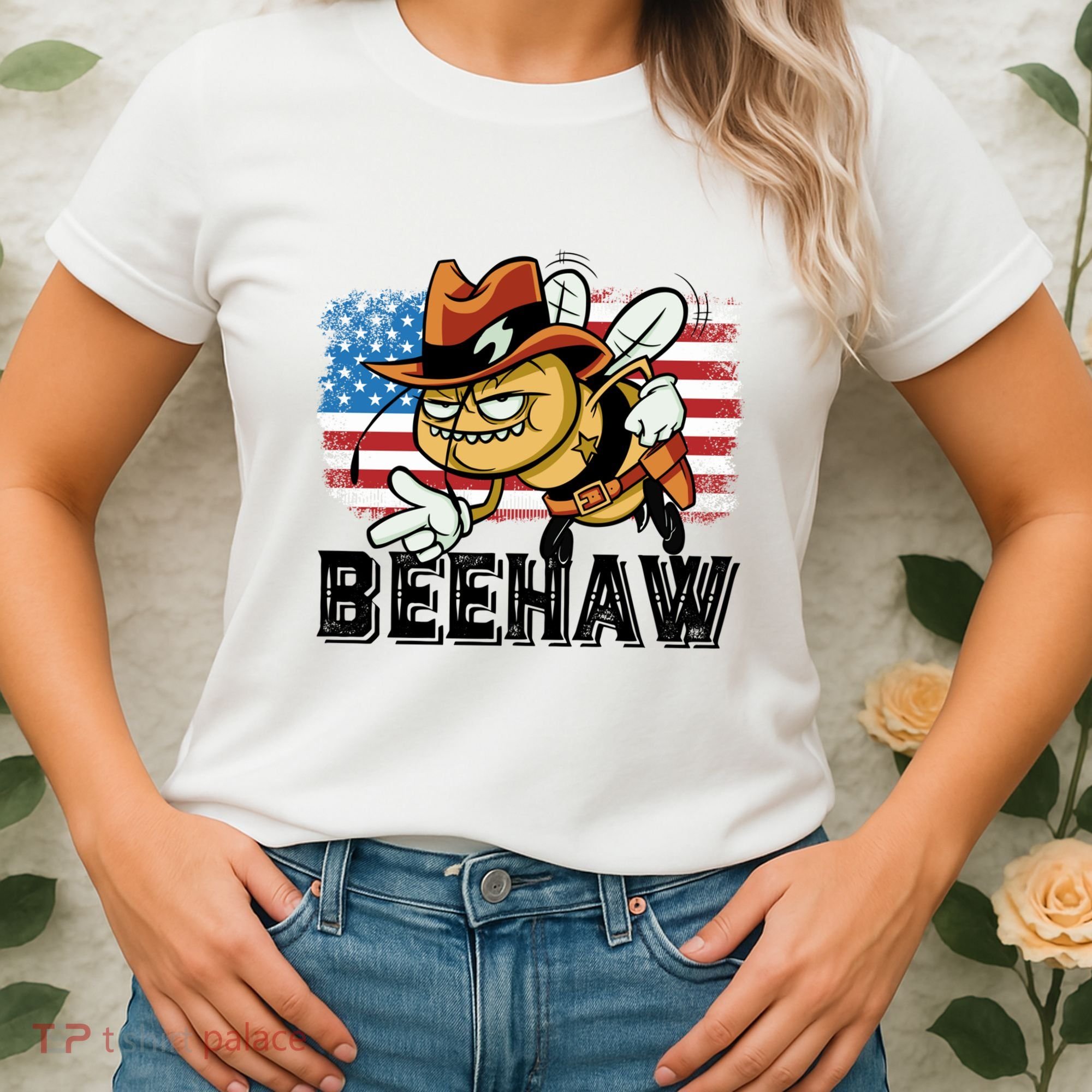 Funny Cow Bee Bumblebee Beehaw American Flag 4 Gift Women's T-Shirt