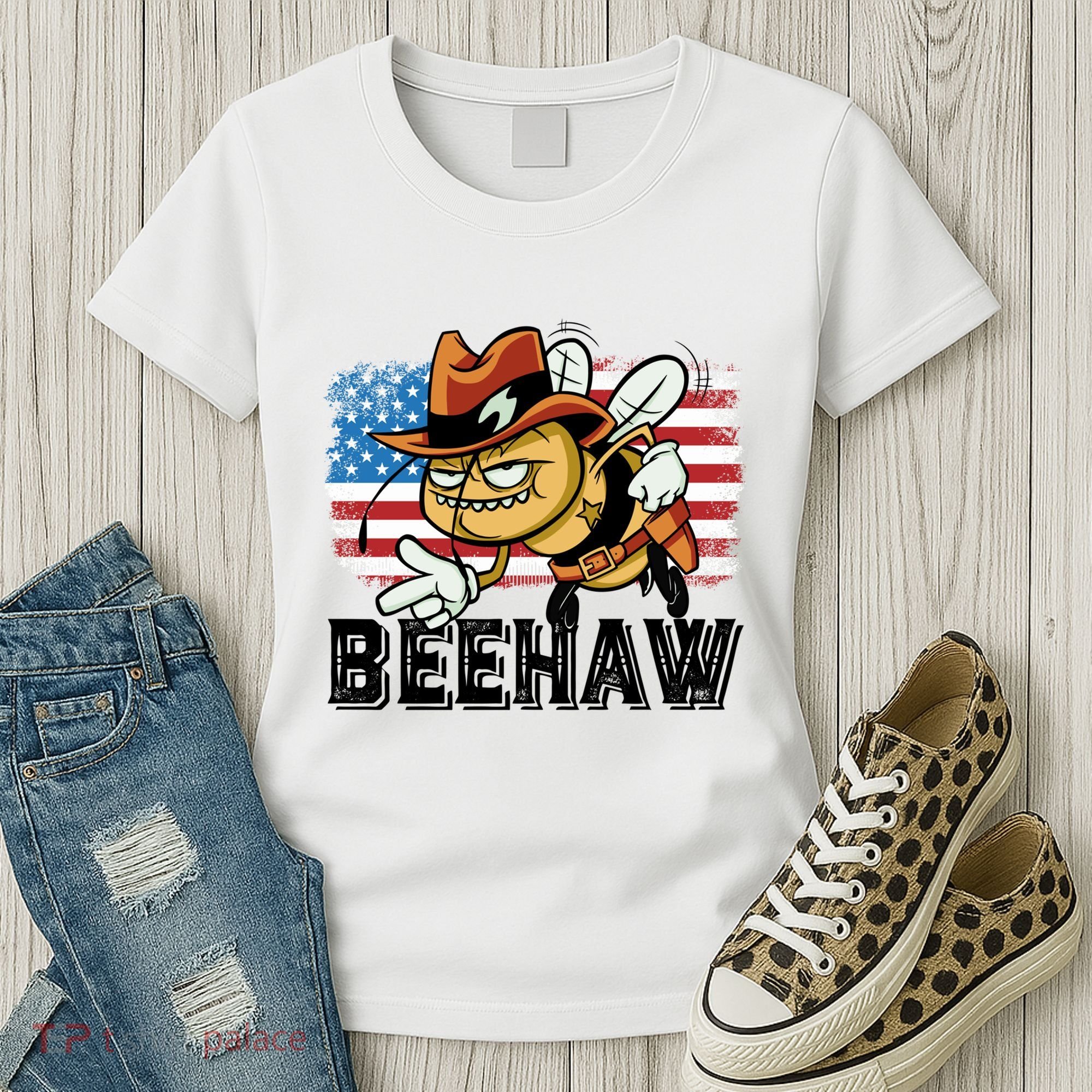Funny Cow Bee Bumblebee Beehaw American Flag 4 Gift Women's T-Shirt