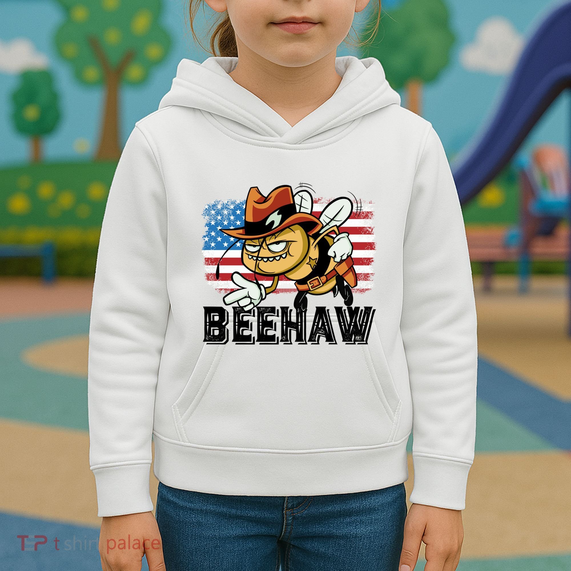 Funny Cow Bee Bumblebee Beehaw American Flag 4 Gift Kids Hoodie