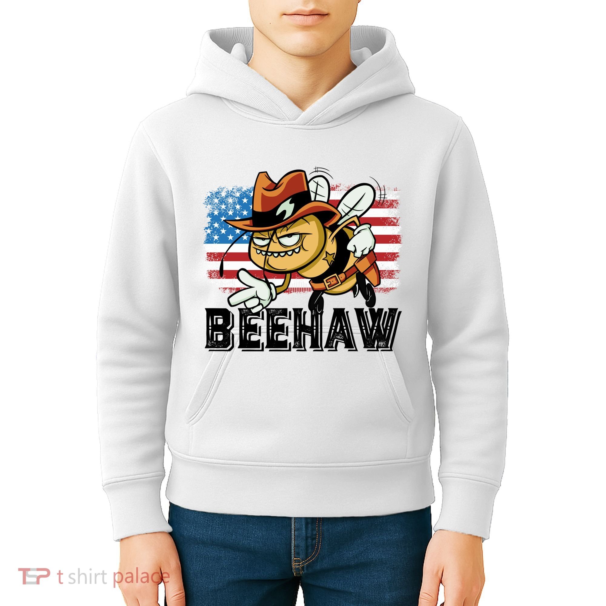 Funny Cow Bee Bumblebee Beehaw American Flag 4 Gift Kids Hoodie